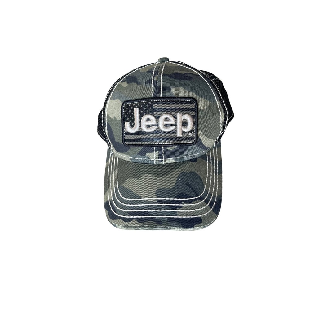 Jeep Hat Camo American Flag Trucker Style Snap Back